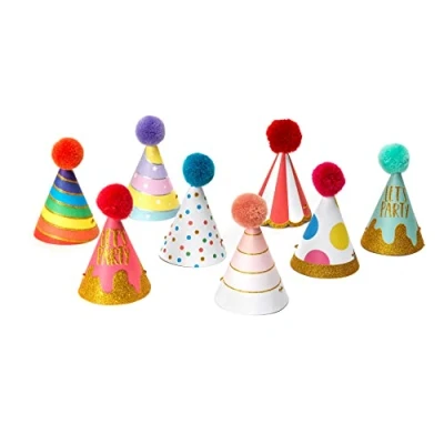 Abbildung von Legami Set von 8 Partyhüten, mit Pompon und Glitzerdetails, Einheitsgröße, Ø 4,2 cm