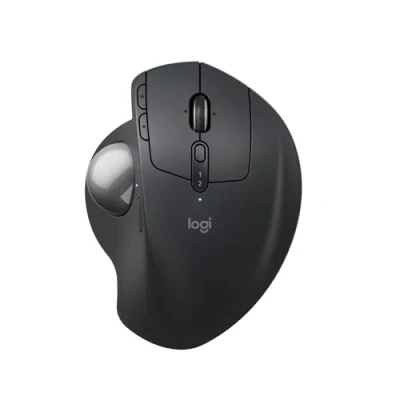 Abbildung von Logitech MX Ergo S Advanced kabellose Trackball Maus, über USB C wiederaufladbare ergonomische Maus mit Bluetooth und verschlüsseltem Dongle, 6 programmierbare Tasten, für PC/Mac Graphit