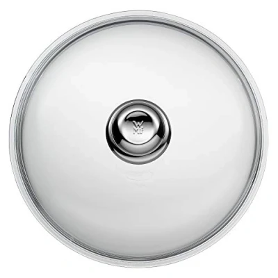 Abbildung von WMF Glas Pfannendeckel 28 cm, Deckel für 28er Pfannen, mit Metallknauf, hitzebeständiges Glas, spülmaschinengeeignet