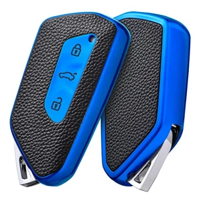 Abbildung von OATSBASF Autoschlüssel Hülle für VW, TPU Silikon Schlüsselhülle, kompatibel mit Golf 8, ID3, ID4, GTI, GTE, Seat Leon MK4, Tarraco, Ateca &amp; Skoda Octavia (P Blau)
