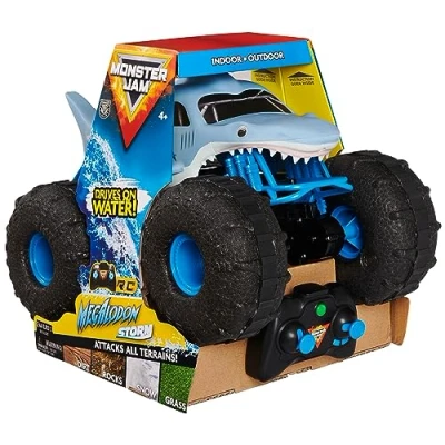 Abbildung von Monster Jam Megalodon Storm, RC Truck, Amphibienfahrzeug in Hai Optik für Land und Wasser, Maßstab 1:15 kinderleichte Bedienung, ab 4 Jahren