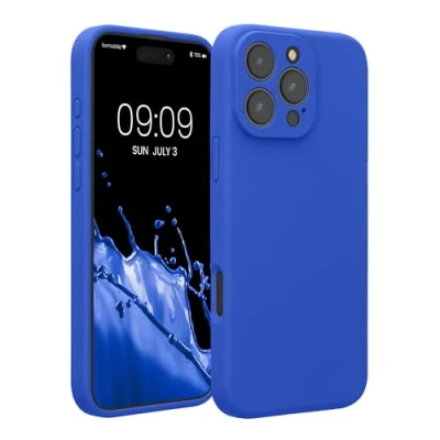 Abbildung von kwmobile Handyhülle kompatibel mit Apple iPhone 16 Pro Max Hülle gummierte Handy Case aus Silikon in Baltik Blau