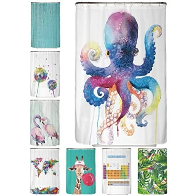 Abbildung von arteneur® Wasserfarben Tintenfisch Anti Schimmel Duschvorhang 120x200 Recycelt mit Öko Tex Standard 100 Beschwerter Saum, Blickdicht, Wasserdicht, Waschbar, 8 Haken &amp; E Book