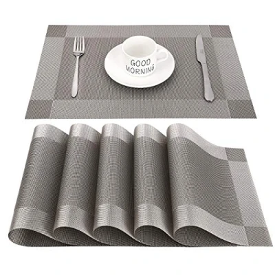 Abbildung von CHAOCHI Platzset Abwischbar,Tischset Abwaschbar Grau 6er Set PVC Abgrifffeste Hitzebeständig rutschfest Platzdeckchen für Küche,Zuhause,Restaurant,Speisetisch,45cmx30cm