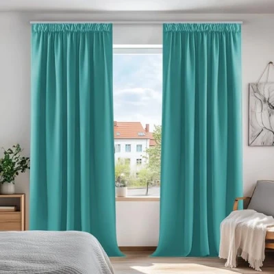 Abbildung von Deconovo Vorhang Blickdicht Kräuselband Gardine Thermovorhang Kälteschutz Verdunkelung, 240x140cm(HöhexBreite), Türkis, 2er Set
