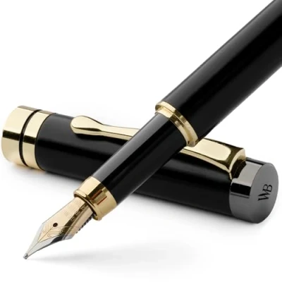 Abbildung von Wordsworth &amp; Black Füllfederhalter Set, luxuriöses Bambusholz, mittelgroße Schreibfeder, Geschenketui; inklusive 6 Tintenpatronen, Tintennachfüll Konverter, Tagebucheintrag [Schwarzes Holz]
