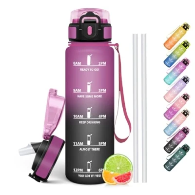 Abbildung von HoneyHolly Trinkflasche 1L, BPA Frei, Kohlensäure Geeignet, Wasserflasche Auslaufsicher, Sportflasche mit Strohhalm, Sport für Fahrrad, Fitness, Laufen, Wandern