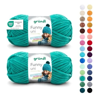 Abbildung von Gründl Wolle Funny uni weiche Chenille zum Häkeln Kuschelig und hautfreundlich 100% Polyester 2 Knäuel 100 g / 120 m Nadelstärke 5 6, Smaragd