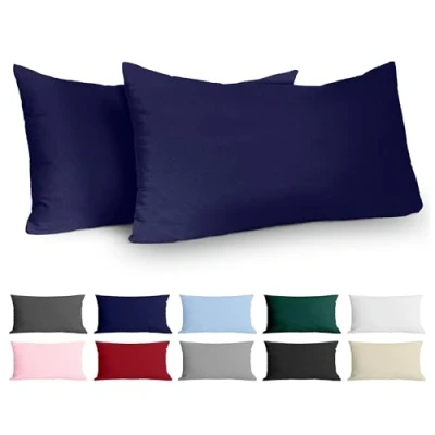 Abbildung von Dreamzie Kissenbezug 40 x 80 (Set mit 2) 100% Jersey Baumwolle 150 g/qm Kissenbezüge Dunkelblau Für Kissen cm Kissenhülle Resistent und Hypoallergen