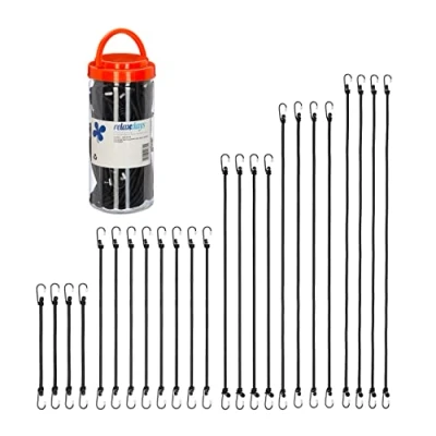 Abbildung von Relaxdays Spanngummi mit Haken, 24er Set, Fahrrad Gummispanner Gepäckträger, 5 Größen, Universal Gepäckspanner, schwarz