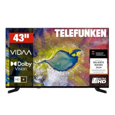 Abbildung von Telefunken Fernseher 43 Zoll Smart TV VIDAA D43U790B2CW 4K UHD, HDR mit Dolby Vision, Triple Tuner und 6 Monate HD+ inkl., LED schwarz