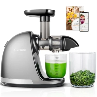 Abbildung von AMZCHEF Entsafter Gemüse und Obst Testsieger Slow Juicer mit Rückwärts Kau Funktion Zartes Zerkleinern ohne Filtern Saftpresse Elektrisch Bürste 2 Tassen Silber