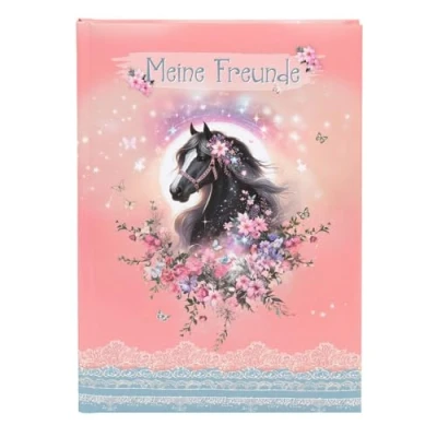 Abbildung von goldbuch 43 141 Freundebuch Luna, Freundschaftsbuch DIN A5 mit 84 illustrierte Seiten, für Kita, Hort und Grundschule, Beste Freunde in der Schulzeit, Kunstdruck Einband Pferde Motiv, Rosa