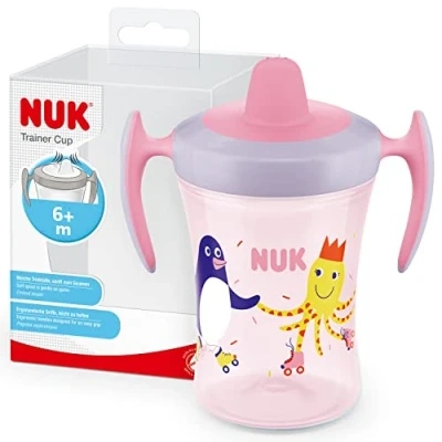 Abbildung von NUK Trainer Cup Trinklernbecher auslaufsicherer Becher mit weichem Trinkschnabel &amp; ergonomischen Griffen 6+ Monate 230 ml BPA frei rosa Pinguin