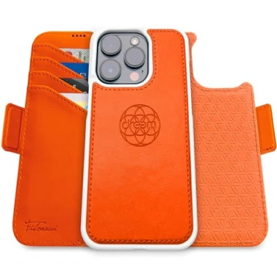 Abbildung von Dreem Fibonacci kompatibel mit iPhone 16 Pro Max Brieftaschen Etui / 2 in 1 stoßfestes und abnehmbares Folio aus veganem Leder, MagSafe, RFID Schutz [Orange]
