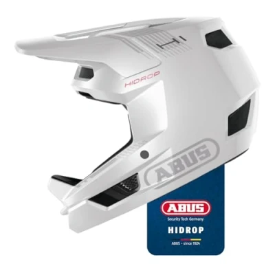 Abbildung von ABUS Downhill Helm HiDrop ASTM zertifizierter Fullface mit ABS Außenschale für MTB: Downhill, Enduro und Bikepark Erwachsene Jugendliche Weiß, Größe L