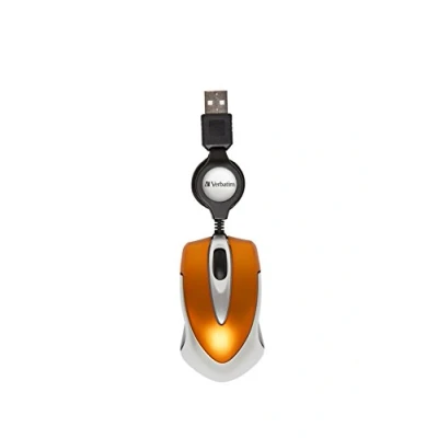 Abbildung von Verbatim Go mini optische Travel Maus, kleine Computermaus mit einziehbarem Kabel, USB A, Maus 1000 dpi, für Laptop, Notebook, PC &amp; MAC, kompaktes Design, Volcanic Orange