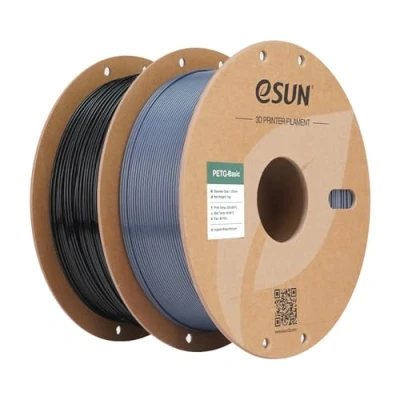 Abbildung von eSUN PETG Basic Filament 1.75mm, Hohe Zähigkeit, 1KG (2.2 LBS) pro Spule, 2 Rollen Druckmaterial für 3D Drucker, Schwarz + Grau