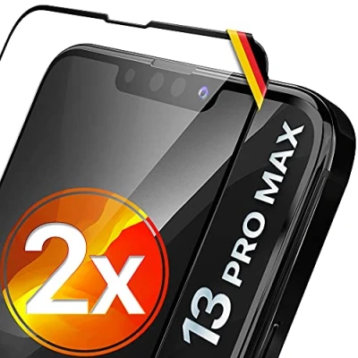Abbildung von UTECTION 2X Full Screen Schutzglas für iPhone 13 PRO MAX Perfekte Passform vom Deutschen Anbieter Kinderleichte Anbringung &gt; Keine Blasenbildung, ultimative Glashärte Langzeitschutz