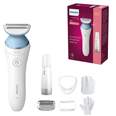 Abbildung von Philips Lady Shaver Series 8000 Kabelloser Nass Trockenrasierer inkl. 5 Zubehörteilen &amp; Gesichtshaarentferner (Modell BRL166/91)