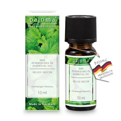 Abbildung von pajoma® Duftöl 10 ml, Melisse Indicum 100% Naturrein Ätherisches Öl für Aromatherapie, Duftlampe, Aroma Diffuser, Massage, Naturkosmetik Premium Qualität