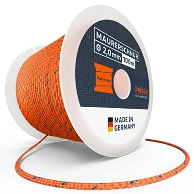 Abbildung von Presch Maurerschnur 100m ⌀2,0mm Polyester Reißfeste, witterungsbeständige Richtschnur mit Spule Knotenfeste Bauschnur Extrem langlebig und hochwertig