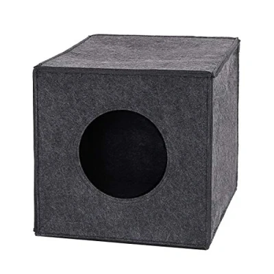 Abbildung von lionto Katzenhöhle aus stabilem Filz passend für Kallax Regale &amp; andere Regalsysteme, 33x37x33 cm, Katzenbett faltbar in Würfelform freistehend, pflegeleicht, ohne gemütliches Liegekissen, dunkelgrau