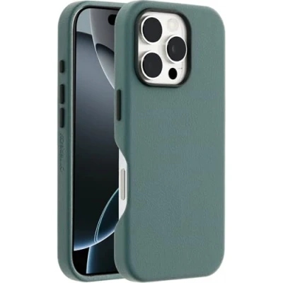 Abbildung von OtterBox Symmetry Series Cactus Leather MagSafe Hülle für iPhone 16 Pro, stoßfest, sturzsicher, dünne Schutzhülle, 3X getestet nach Militärstandard, Grün