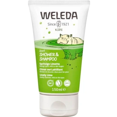 Abbildung von WELEDA Bio Kids 2in1 Shower &amp; Shampoo Spritzige Limette, Naturkosmetik Duschgel und Bodylotion zur schonenden Reinigung von Haut Haar, geeignet für Kinder ab drei Jahren (1 x 150 ml)