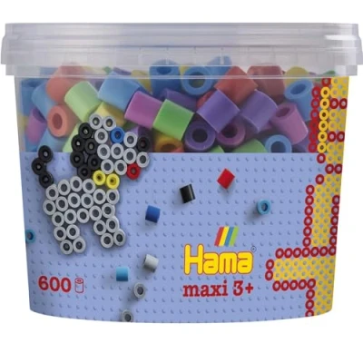 Abbildung von Hama Perlen 8571 Bügelperlen Dose mit ca. 600 bunten Maxi Bastelperlen Durchmesser 10 mm im Pastellmix, kreativer Bastelspaß für Groß und Klein, Bunt