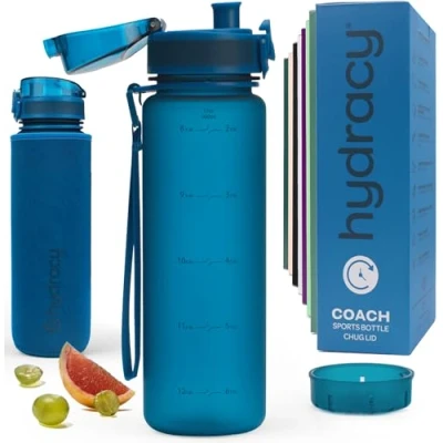 Abbildung von Hydracy Trinkflasche mit Fruchteinsatz 500ml Wasserflasche BPA freie Zeitmarkierung Auslaufsichere Sportflasche Kondensationsfrei für Sport und Outdoor
