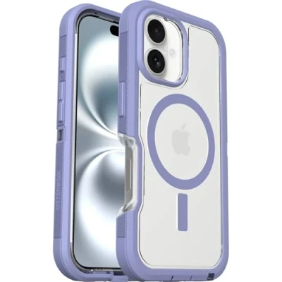 Abbildung von OtterBox Defender Series XT MagSafe Hülle für iPhone 16, stoßfest, Ultra robust, schützende Hülle, 7X getestet nach Militärstandard, Transparent/Lila