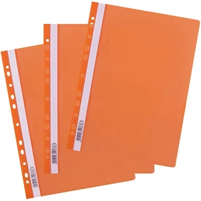 Abbildung von D.RECT 25 Stück Schnellhefter A4 mit Lochung aus Kunststoff transparentem Vorderdeckel Plastik PP Folie gelocht Eurolochung Orange