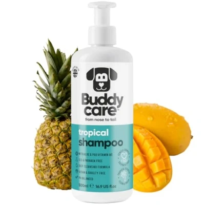 Abbildung von Tropisches Hundeshampoo von Buddycare Tiefenreinigendes Shampoo für Hunde Erfrischender Duft Mit Aloe Vera und Pro Vitamin B5 (500ml)