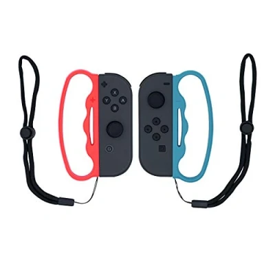 Abbildung von Mcbazel Box Griff in blau und rot mit Handschlaufen für NS Switch/Switch OLED Joy Cons ideal Fitness Boxspiele
