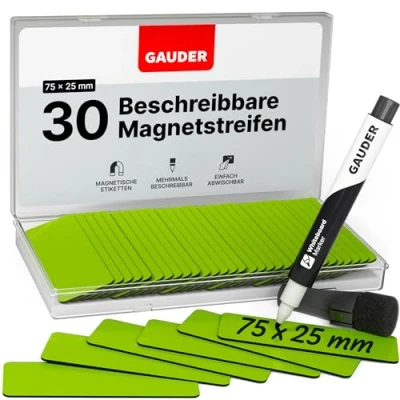 Abbildung von GAUDER Magnetetiketten beschreibbar (75 x 25 mm) 90 Stück Magnetschilder zum Beschriften Magnetkarten ideal für Kanban Board, Whiteboard &amp; Tafel