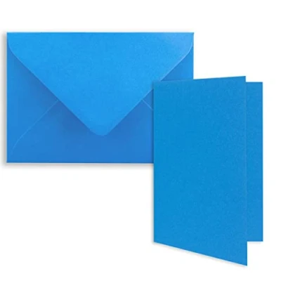 Abbildung von 10x DIN B6 Faltkarten Set mit Umschlägen in Azurblau 120 x 170 mm ideal für Einladungskarten, Hochzeit, Taufe, Kommunion, Konfirmation Marke: FarbenFroh