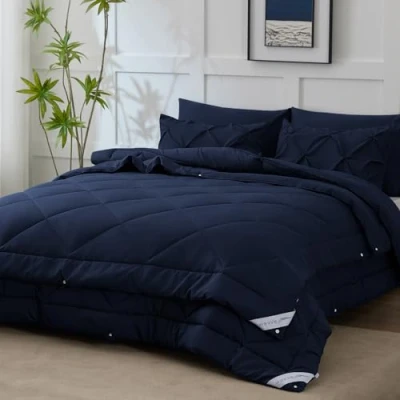 Abbildung von WAVVE Bettdecke 135x200 4 Jahreszeiten 2 teilig Dunkelblau Ganzjahresdecke 135x200cm 300gsm+ Sommerdecke 135 x 200 150gsm＝Winterdecke 450gsm, Steppdecke 200x135 für Vierjahreszeiten/Sommer/Winter
