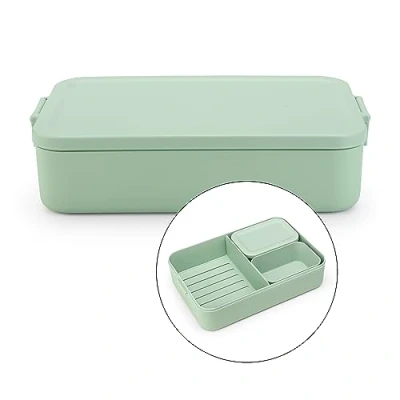 Abbildung von Brabantia Make &amp; Take Brotdose Bento Groß Herausnehmbare Fächer Deckel mit Klickverschluss Gefriergeeignet Spülmaschinen Mikrowellenfest Light Grey 25,5 x 16,7 6,2 cm