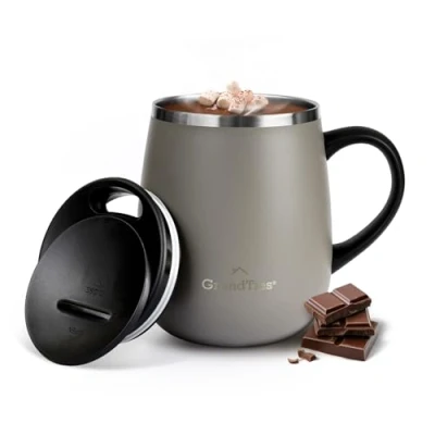 Abbildung von GRANDTIES Insulated Coffee Mug with Handle Sliding Lid for Splash Proof 16 oz Wine Glass Shape Thermal Tumbler Double Walled Vacuum Stainless Steel to Keeps Beverages Hot or Cold Caffe Latte