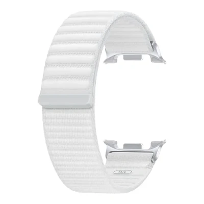 Abbildung von Samsung Fabric Band (S/M) ET SVL32 für die Galaxy Watch8 Classic, Uhrenarmband, Original Zubehör, Stoffband, Klettverschluss, Flexible Armbandlänge, White
