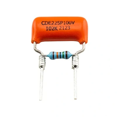 Abbildung von Musiclily Pro Treble Bleed Mod mit Orange Drop 225P Polyester Film/Folien Kondensator und Film Widerstand für E Gitarre Bass .001uF+150K