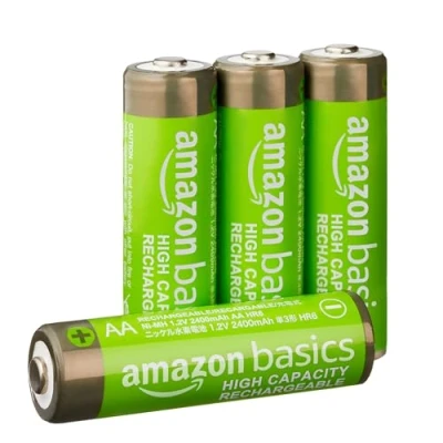 Abbildung von Amazon Basics AA Batterien mit hoher Kapazität, wiederaufladbar, 2400 mAh, vorgeladen, NiMh, 4 Stück