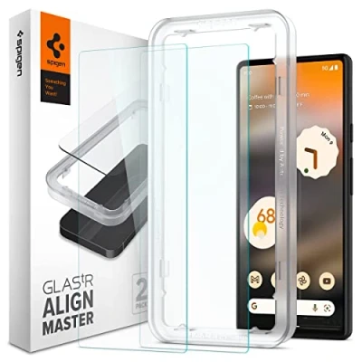 Abbildung von Spigen Gehärtetes Glass Displayschutzfolie mit Montageframe Google Pixel 6a 2 Pack