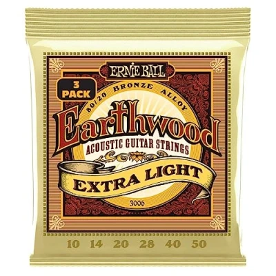 Abbildung von Ernie Ball Earthwood Extra Light Akustik Gitarrensaiten, 80/20 Bronze, 3er Pack, Stärke 10 50