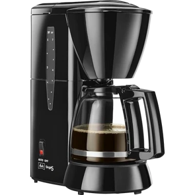 Abbildung von Melitta Single5 kleine Filterkaffeemaschine mit Glaskanne Tropfstopp 5 Tassen Schwarz (M720BK)