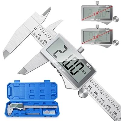 Abbildung von Messschieber Digitale Schieblehre, Preciva Edelstahl Messlehre Messwerkzeuge Spritzwasserdicht Staubdicht mit Ersatzbatterie und größem Display 150 mm (blau)