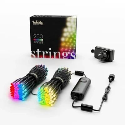 Abbildung von Twinkly Strings 250 LED RGB+ Weiß, Lichterkette, Smarte LEDs für den Innen und Außenbereich, Kompatibel mit Alexa Google Home, IP44, Weihnachtsdeko, App Steuerung, Schwarzes Kabel, 20m