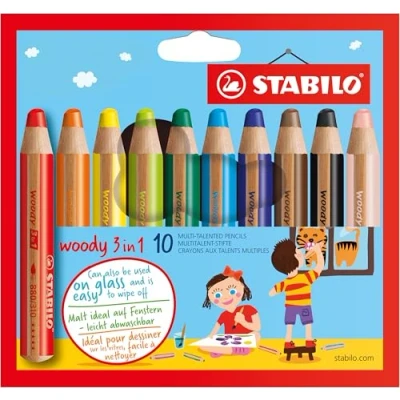 Abbildung von Buntstift, Wasserfarbe &amp; Wachsmalkreide STABILO woody 3 in 1 10er Pack mit 10 verschiedenen Farben