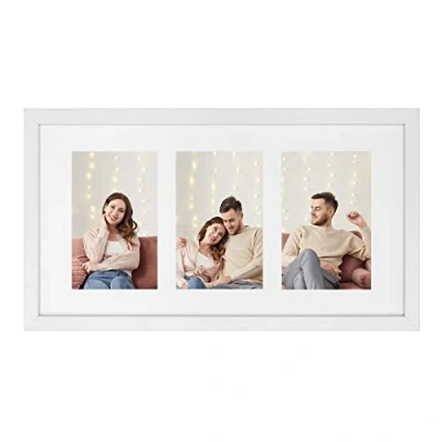 Abbildung von SONGMICS Bilderrahmen für 3 Fotos, Fotorahmen, Fotocollage, Wanddeko, hängend oder stehend, passend 10 x 15 cm (4 6 Zoll) große Bilder, Familienfotos, Selfies, MDF, Glas, weiß RPF006W01